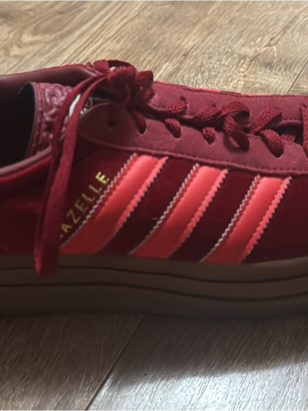 adidas Gazelle Women's Red Sneakers with Pink Accent Stripes